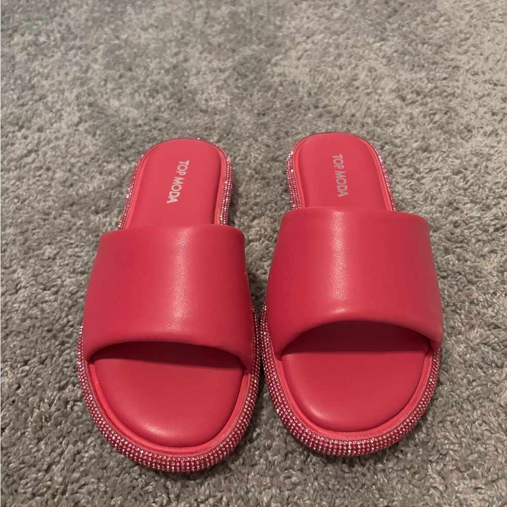 TOP Moda Women's Vibrant Pink Slide Sandals
